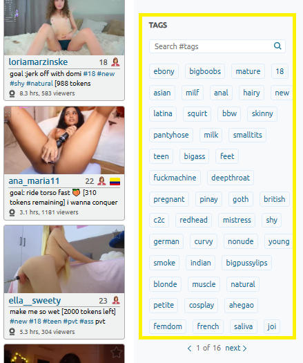Chaturbateのタグ検索