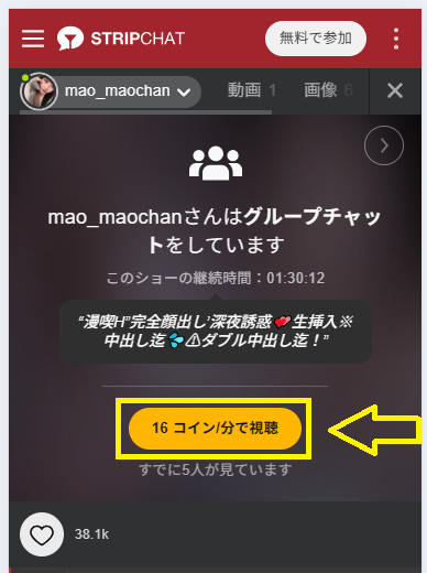 ストリップチャットのグループチャットの料金